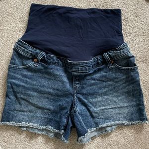 GAP maternity fringed jean shorts